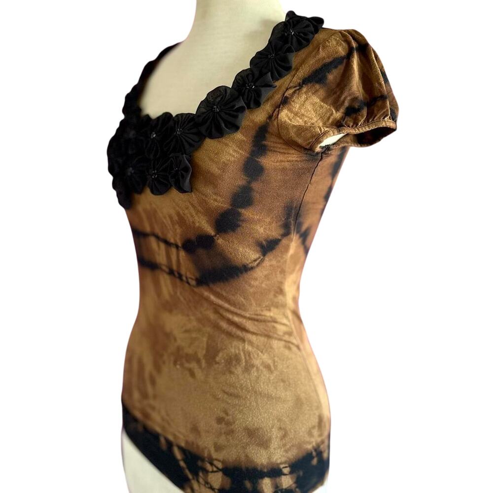 Womens Top Size Small Reworked Tie Dye Rosettes Earthy Cottage Hippy Handcrafted - Picture 5 of 6